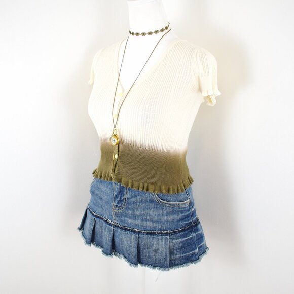 VTG 00s Y2K Guess Cream White Ombre Knit Ruffle Cropped Short Sleeve Cardigan - Picture 2 of 7